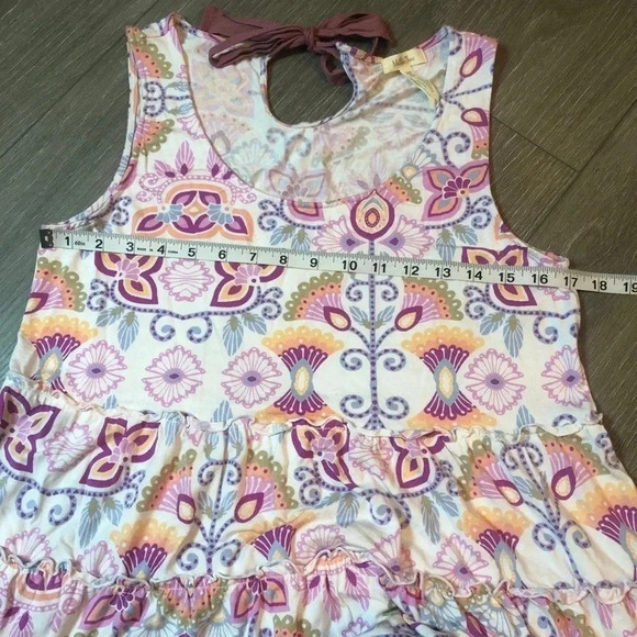 Matilda Jane Printed Adventure Begins Breathe Deeply Tunic Tank Top Size Medium - Picture 7 of 11
